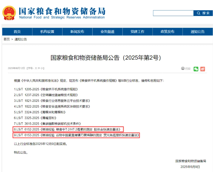 粮油检测标准实施
